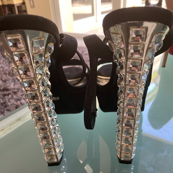 Gucci Black Platform Suede Rhinestone Heels - Picture 5 of 5